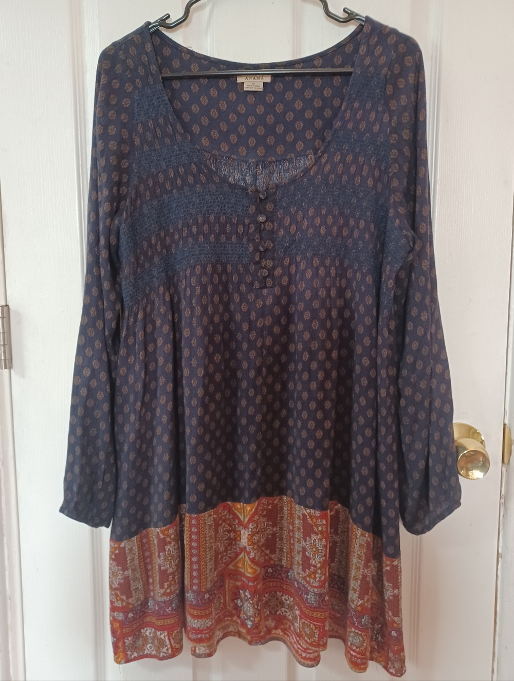 Anthropologie Anama Long Sleeve Boho Flowy Tunic Dress